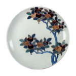 Dish with mandarin orange design. underglaze blue. overglaze enamels