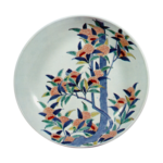 Dish with chestnut･tree design. underglaze blue. overglaze enamels