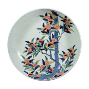 Dish with chestnut･tree design. underglaze blue. overglaze enamels