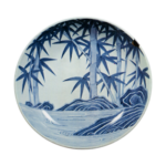 Dish With bamboo and water stream design, blue and white