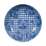 Dish with design of peonies against shippo (overlapping circles) ground,blue and white