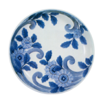 Dish with karahana flower and wave design， blue and white