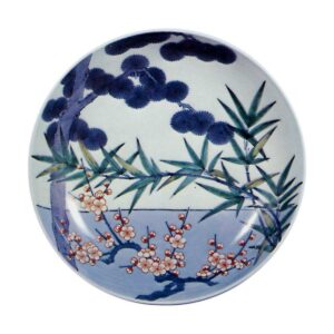 Dish with pine. bamboo and plum design,underglaze blue,overglaze enamels