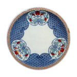 Dish with karahana flower design, underglaze blue. overglaze enamels