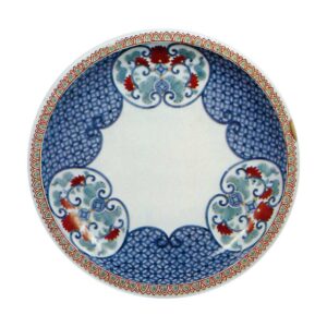 Dish with karahana flower design, underglaze blue. overglaze enamels