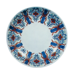 Dish with handroli design. undergtaze blue. overglaze enamels