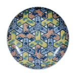 Dish with design of ajiro (texture of mat woven of bamboo), underglaze blue,overglaze enamels