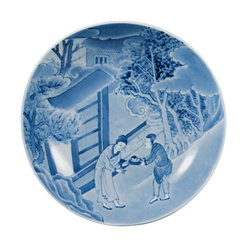 Dish with Chinese figure design, blue and white