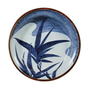 Dish with design of bamboo leaves and seigaiha (conventionalized Dverlapping waves),blue and white