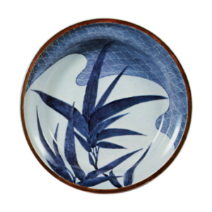 Dish with design of bamboo leaves and seigaiha (conventionalized Dverlapping waves),blue and white