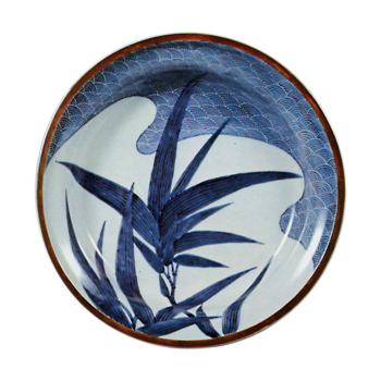 Dish with design of bamboo leaves and seigaiha (conventionalized Dverlapping waves),blue and white