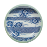 Dish with shippo circle design, blue and white. partial ceiadon giaze