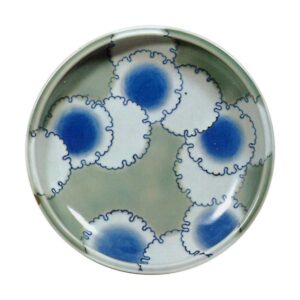 Dish with snow crystal design, celadon glaze, and blue and white