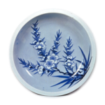 Dish with peach blossom design, blue and white