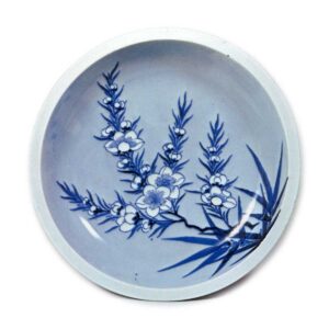 Dish with peach blossom design, blue and white