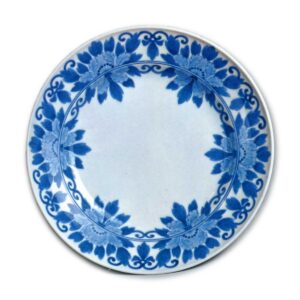 Dish with peony scroll design, blue and white