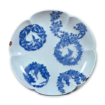 Dish with design of flower roundels, blue and white