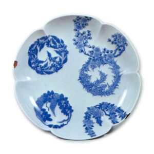 Dish with design of flower roundels, blue and white