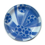 Dish with design of karahana flowers and radial rays, blue and white