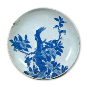 Dish with cameiiia･tree desigri, blue and white