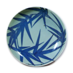 Dish with bamboo leaf design,blue and white. and celadon glaze on reserved area