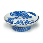 Dish on foot with mandarin orange and fern design, blue and white