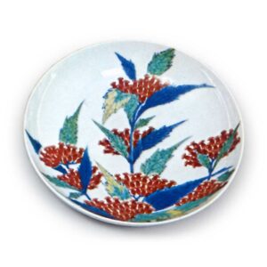 Five dishes with fuiibakama (Chinese agrimony) plant design, underglaze blue, overglaze enamels