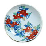 Dish with peony design, underglaze blue, overglaze enamels