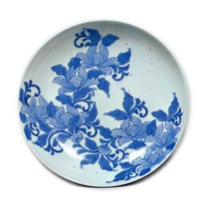 Dish with peony design, blue and white