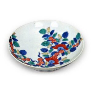 Five dishes with rose design, underglaze blue. overglaze enamels