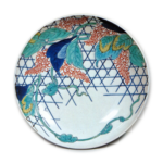 Dish with kuzu (arrowroot) plant design,underglaze blue,overglaze enamels