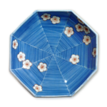 Octagonal dish with design of plum blossoms on cobwet,underglaze blue, overglaze enamels