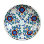 Dish with karahana flower design, underglaze blue, overglaze enamels