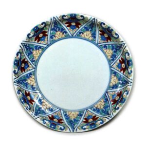 Dish with karahana flower design, underglaze blue, overglaze enamels