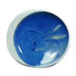 Dish with moon and hare design. blue and white