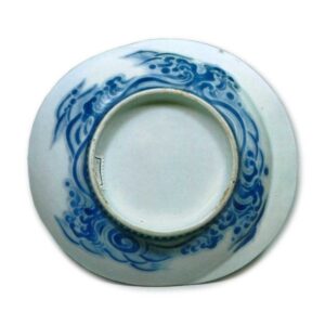 Dish with moon and hare design. blue and white