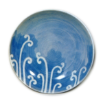 Dishes with warabi (bracken) plant design, blue and white