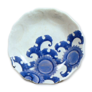 Dish with karahana flower design, blue and white