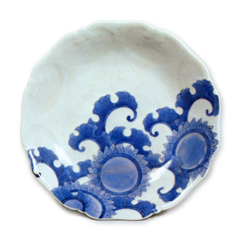 Dish with karahana flower design, blue and white