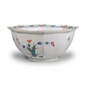 Bowl with rose and flowering grass design, enamelled ware