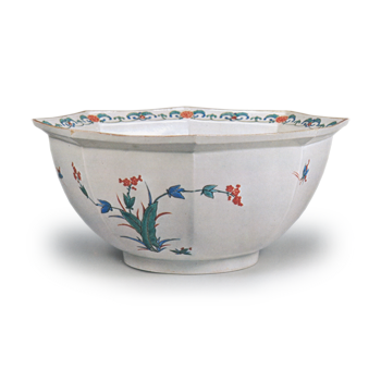 Bowl with rose and flowering grass design, enamelled ware