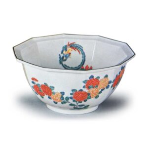 Bowl with ajisai (hydrangea), paulownia and rounded phoenix design,enamelled ware