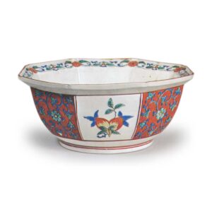 Bowl with peach design, enamelled ware