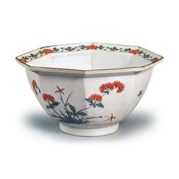 Bowl with autumn grass design, enamelled ware