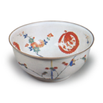 Bowl with flower-and-bird and rounded dragon design, enamelled ware