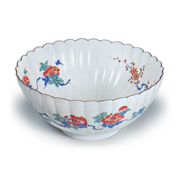 Bowl with peony design, enamelled ware