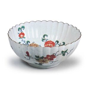 Bowl with clematis and poppy design, enammelled ware