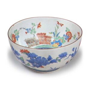 Bowl with landscape, chrysanthemum and peony design, enamelled ware