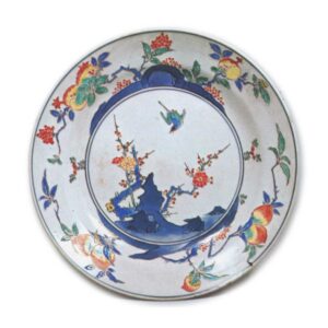 Dish with plum-tree and fruit design, enamelled ware