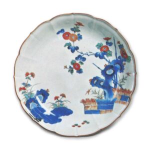 Dish with chrysanthemum and autumn grass design, enamelled ware